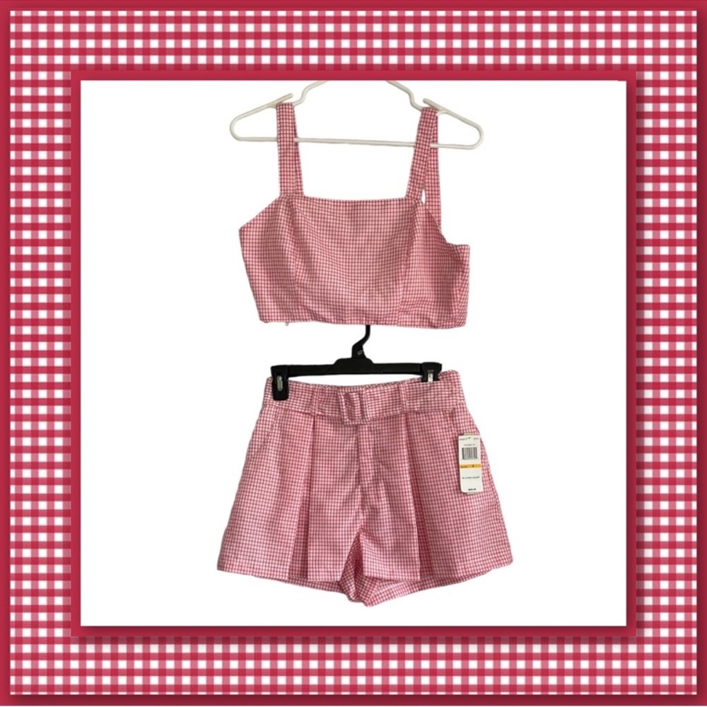 GB Pink Gingham 2Piece Set: Cropped Tank Top and Skorts